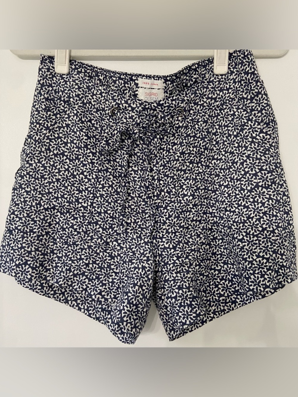 SIGRID OLSEN Blue Floral Linen Shorts Small